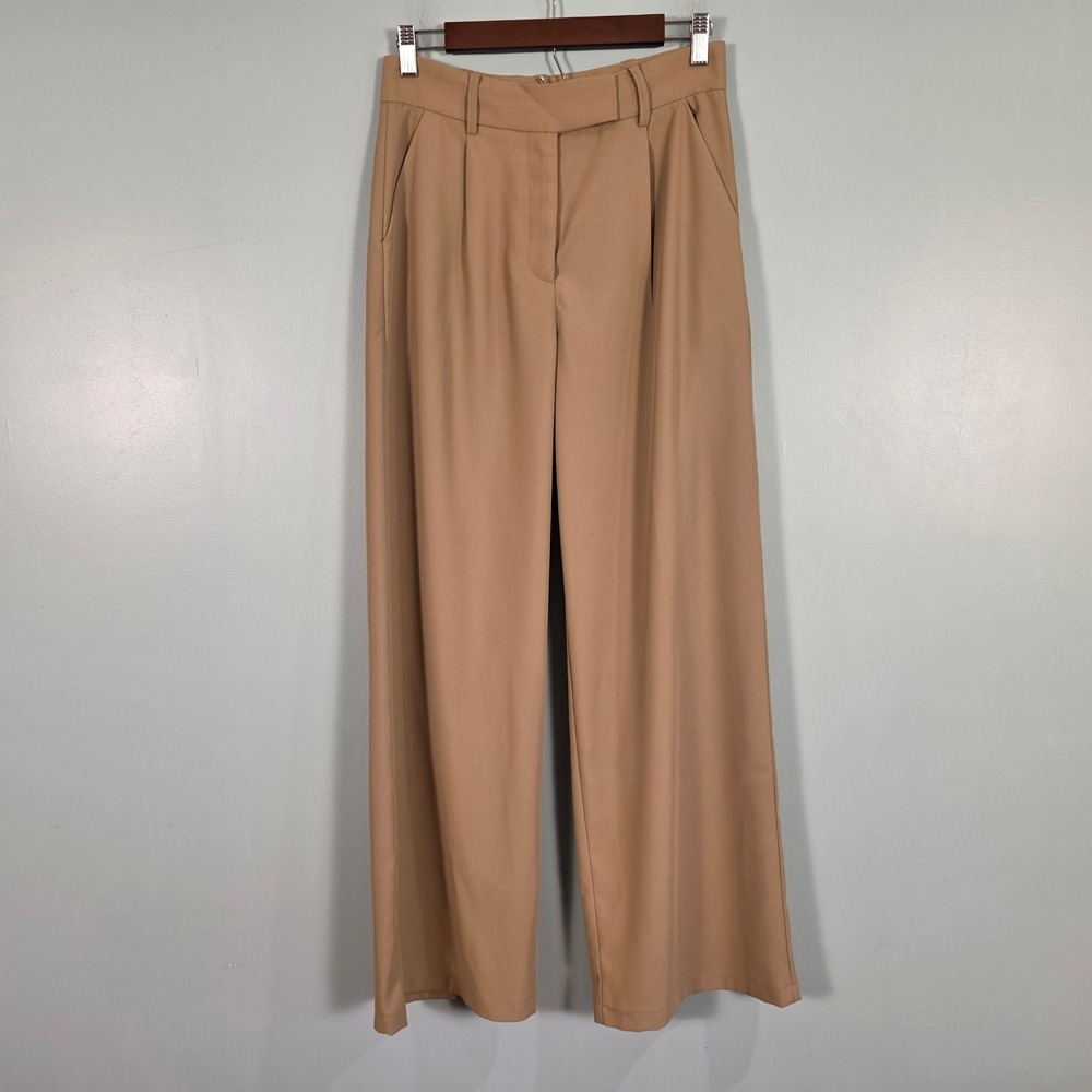 Mimosa Tan Khaki Wide Leg Pleated Trousers High Waist Dress Pants MB5042 Small